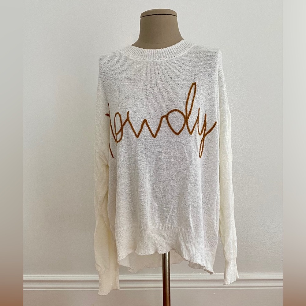 Show Me Your MuMu White Sweater with Brown Text